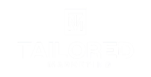 Tailored Marketing stacked white logo