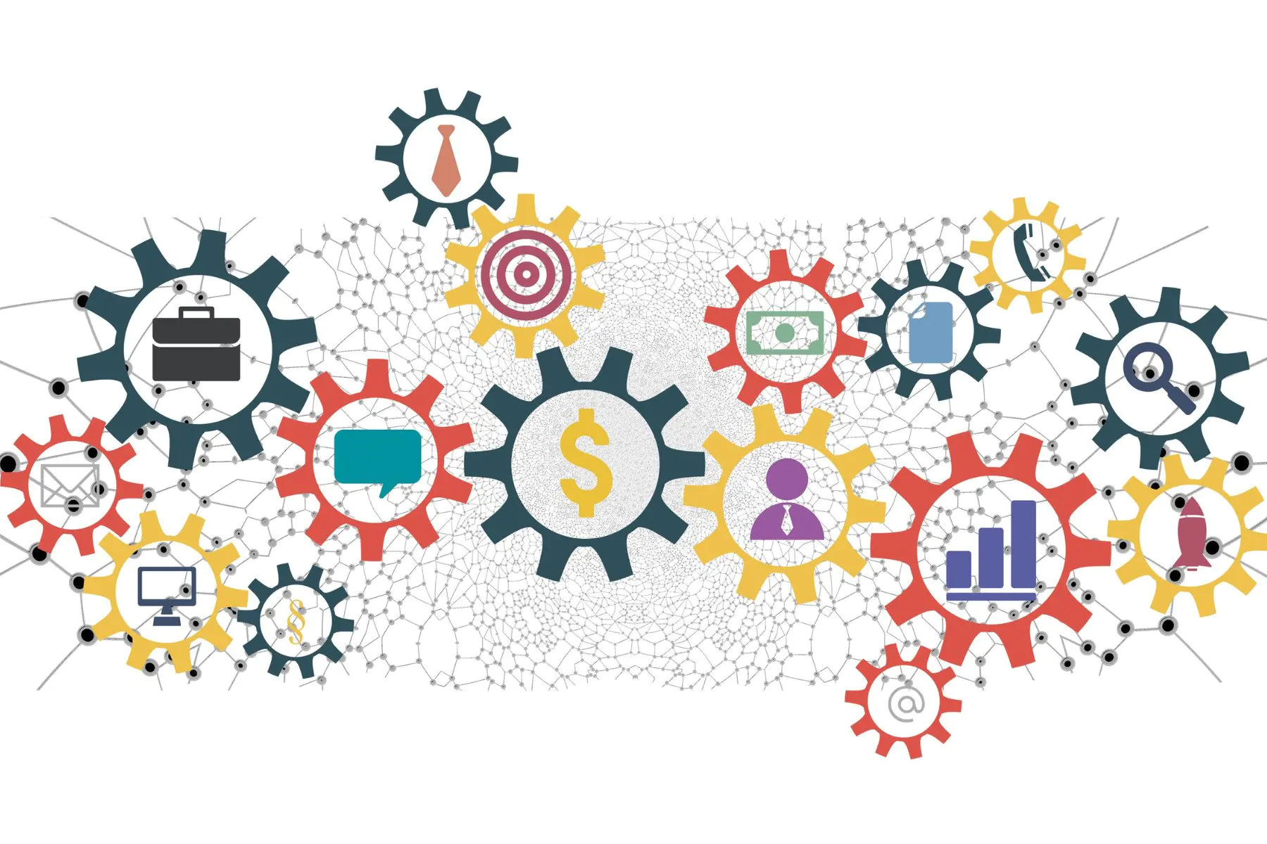 system of gears with marketing icons